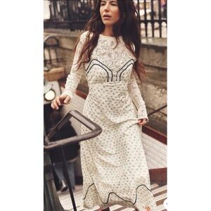 FREE PEOPLE Sweet Hearts Midi Dress In Ivory Combo NWT
